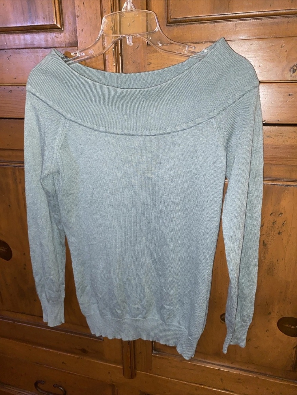 VTG Moda International Y2K Sage Green Knit Sweater Top-M-Boat Neck-Silk/Cashmere